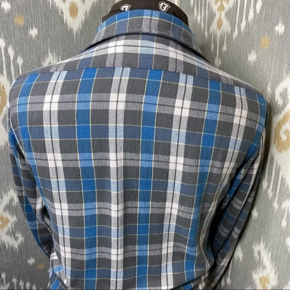 Polo Ralph Lauren Gray & Blue Plaid Cotton Flannel Button Up Shirt